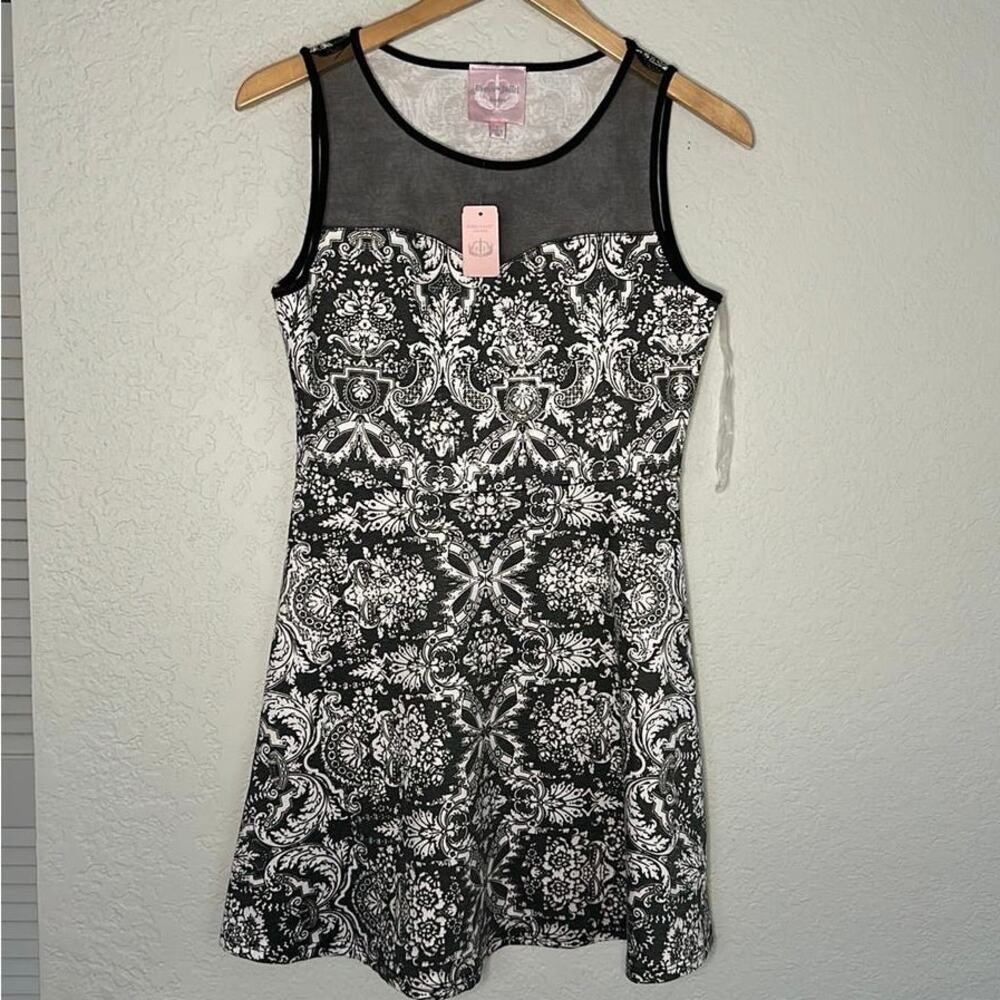 NEW Romeo & Juliet Couture Dress Gray Mesh Sheer Paisley Sleeveless Y2K Skater